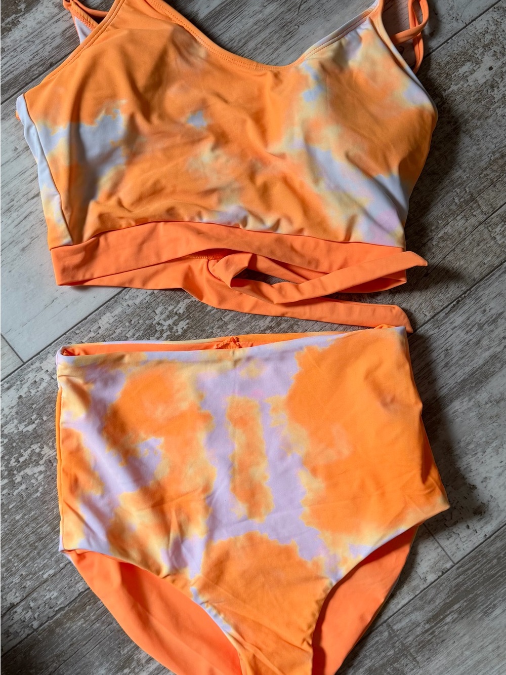 Tie-Dye High-Waist Bikini Set in Orange